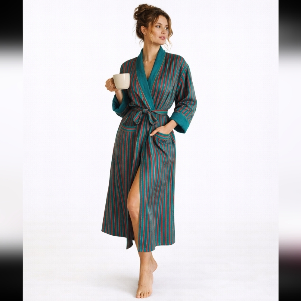 Vintage Victoria’s Secret Gold Label Robe, 90s Striped Lounge Robe | Green & Red